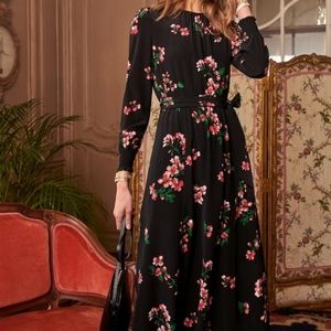 Sezane black silk midi dress 36